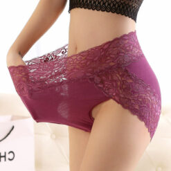 Plus Size Lace High Waist Panties For Sissy Men Purple Side