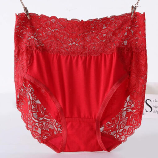 Plus Size Lace High Waist Panties For Sissy Men Red