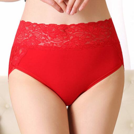 Plus Size Lace High Waist Panties For Sissy Men Red Front