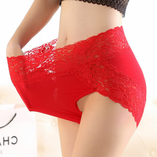 Plus Size Lace High Waist Panties For Sissy Men Red Side