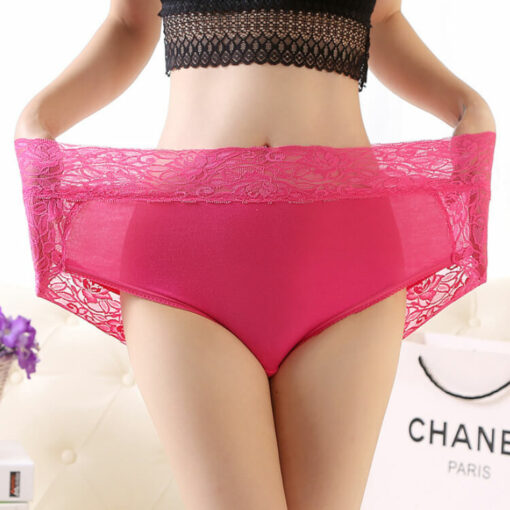 Plus Size Lace High Waist Panties For Sissy Men Rose Red Stretched Front