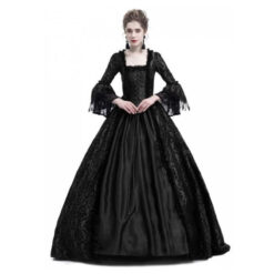 Plus Size Lace Medieval Corset Court Dress Black Front1