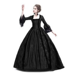 Plus Size Lace Medieval Corset Court Dress Black Front2