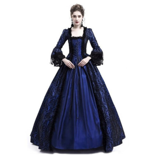 Plus Size Lace Medieval Corset Court Dress Blue Front1
