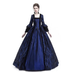 Plus Size Lace Medieval Corset Court Dress Blue Front2