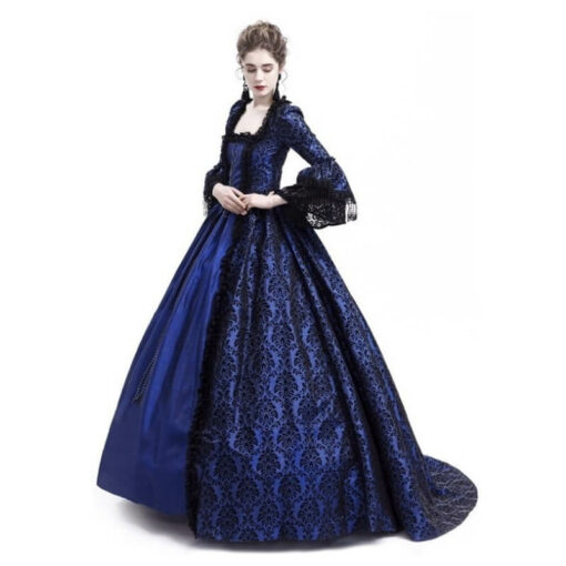 Plus Size Lace Medieval Corset Court Dress Blue Side