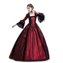 Plus Size Lace Medieval Corset Court Dress Wine Red Dancing2