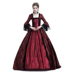 Plus Size Lace Medieval Corset Court Dress Wine Red Front