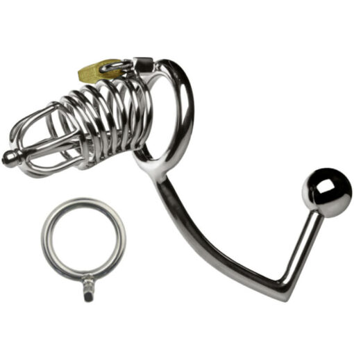 Steel Chastity Cage Butt Plug With Urethral Tube