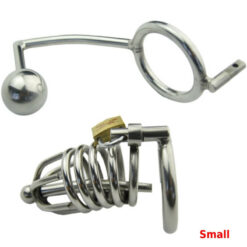 Steel Chastity Cage Butt Plug With Urethral Tube Small