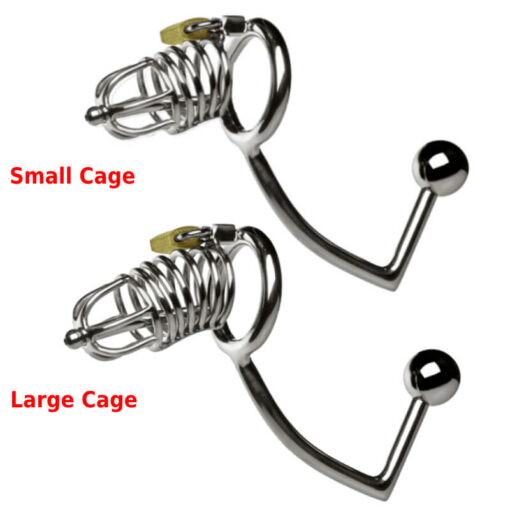 Steel Chastity Cage Butt Plug With Urethral Tube Small And Large