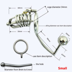Steel Chastity Cage Butt Plug With Urethral Tube Small Size