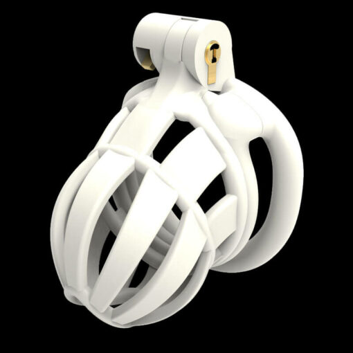 3D Printed Resin Birdcage Chastity Device White With Flat Ring