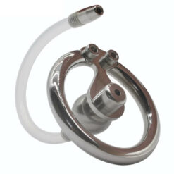 Double Screwed Negative Ball Inverted Steel Chastity Cage With Tube Front