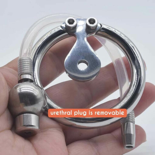 Double Screwed Negative Ball Inverted Steel Chastity Cage With Tube In Hand
