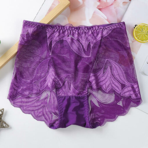 Floral Petal Nylon Full Lace Sheer Panties Purple
