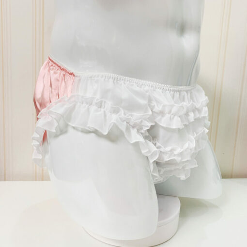Frilly Ruffled Sissy Satin Panties Pink Red Side1