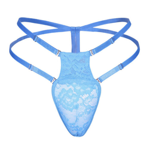 Lace Artificial Vagina Strap Panties Blue