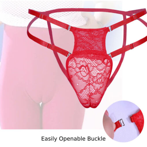 Lace Artificial Vagina Strap Panties Red Under Pants