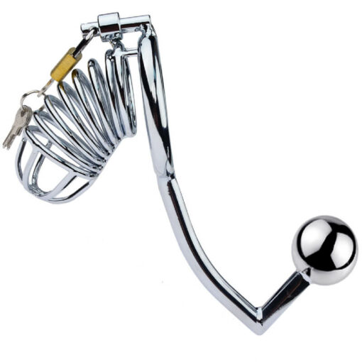 Male Chastity Bird Cage With Anal Hook Butt Plug Style1