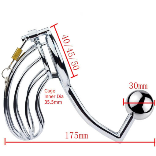 Male Chastity Bird Cage With Anal Hook Butt Plug Style2 Size