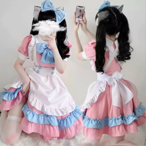 Anime Pink Sissy Maid Lolita Dress Plus Size Cosplay Costume Set Pink