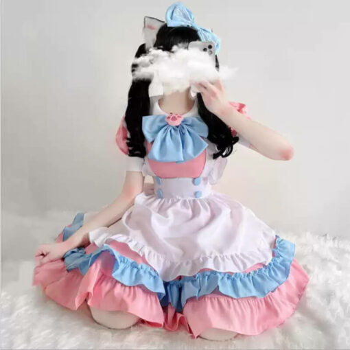 Anime Pink Sissy Maid Lolita Dress Plus Size Cosplay Costume Set Pink Front1