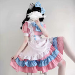 Anime Pink Sissy Maid Lolita Dress Plus Size Cosplay Costume Set Pink Front2