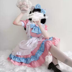 Anime Pink Sissy Maid Lolita Dress Plus Size Cosplay Costume Set Pink Front3