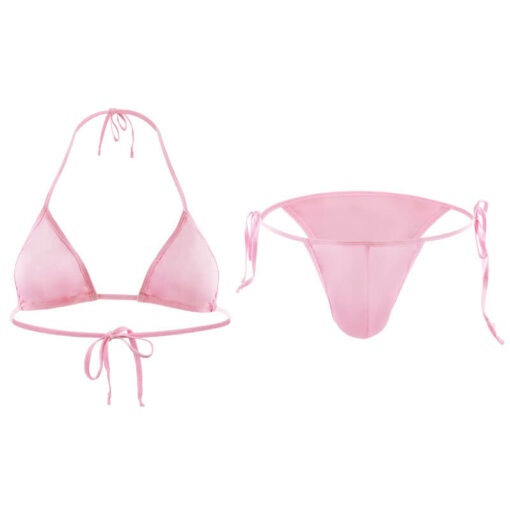 Lace Up Bra And Panties For Men Pink