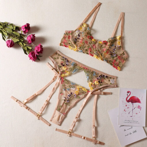 Erotic Embroidery Bandage Lingerie Set Khaki