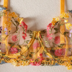 Erotic Embroidery Bandage Lingerie Set Yellow Details1
