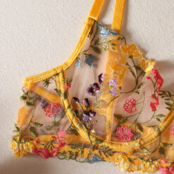 Erotic Embroidery Bandage Lingerie Set Yellow Details2