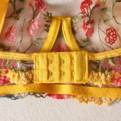 Erotic Embroidery Bandage Lingerie Set Yellow Details3