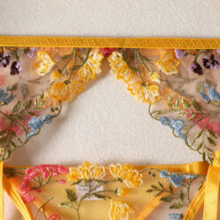 Erotic Embroidery Bandage Lingerie Set Yellow Details5