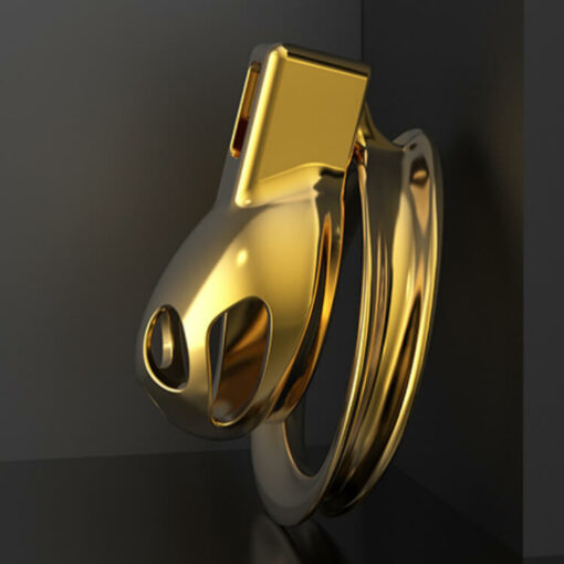 Gold Metal Micro Glans Penis Chastity Cage Side