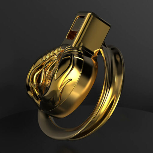Gold Metal Pussy Shaped Chastity Cage Side