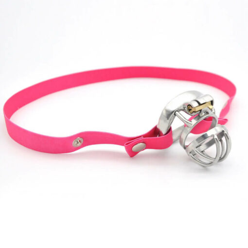 High Elastic Nylon Chastity Cage Belt Pink With Metal Cage