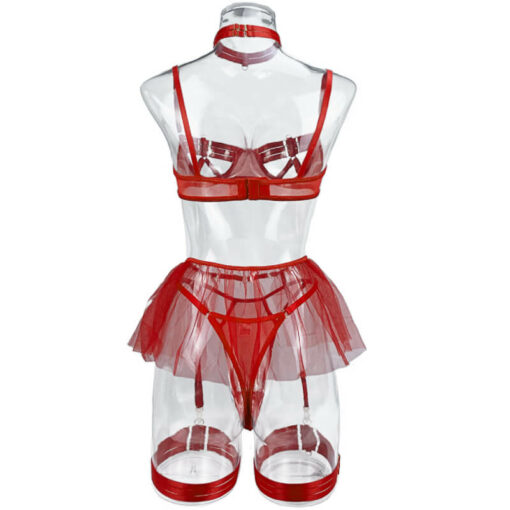 Luxurious Bandage Hollow Out Lingerie Set Model Red Back