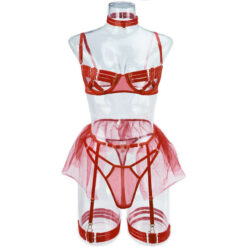 Luxurious Bandage Hollow Out Lingerie Set Model Red Front
