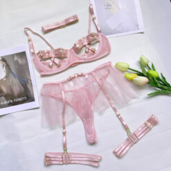 Luxurious Bandage Hollow Out Lingerie Set Pink