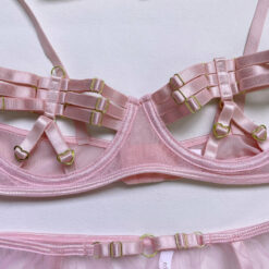 Luxurious Bandage Hollow Out Lingerie Set Pink Detail2