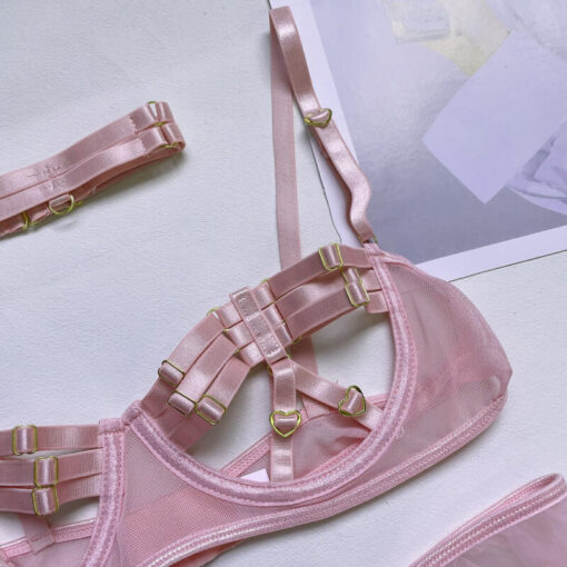 Luxurious Bandage Hollow Out Lingerie Set Pink Detail3