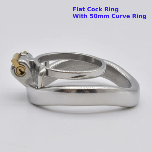 Steel Cock Ring Chastity Cage Flat Cock Ring With 50mm Curve Ring