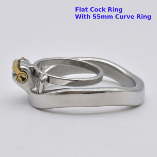 Steel Cock Ring Chastity Cage Flat Cock Ring With 55mm Curve Ring