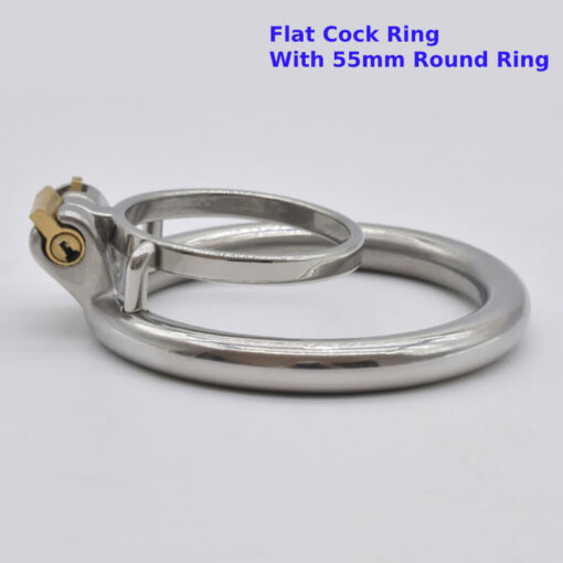 Steel Cock Ring Chastity Cage Flat Cock Ring With 55mm Round Ring