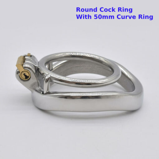 Steel Cock Ring Chastity Cage Round Cock Ring With 50mm Curve Ring