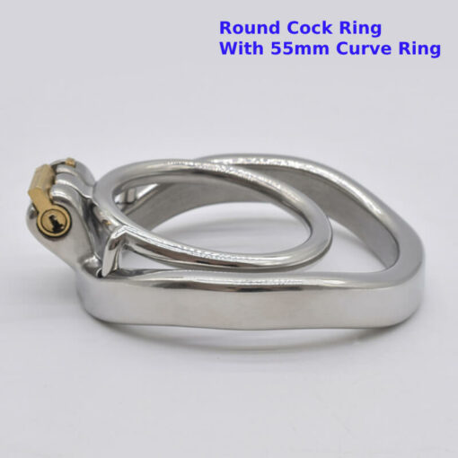 Steel Cock Ring Chastity Cage Round Cock Ring With 55mm Curve Ring