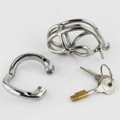 Steel Curved Chastity Device With Hinged Ring Accessories