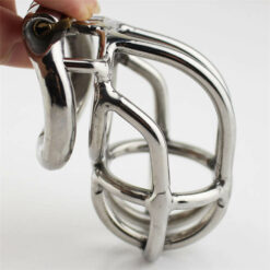 Steel Curved Chastity Device With Hinged Ring In Hand